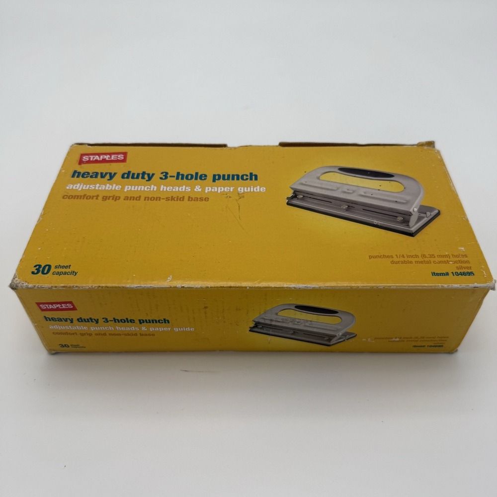 Staples Heavy Duty 3-Hole Punch 30 Sheet Adjustable Heads Gray